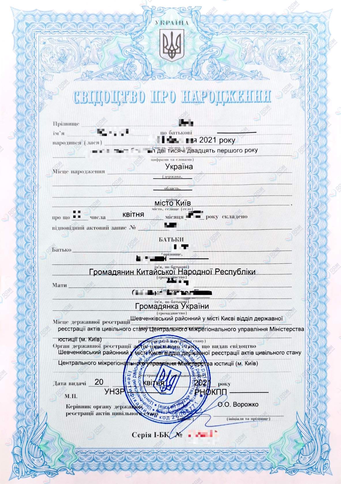 贝贝树海外试管婴儿案例出生证 - 右侧图 